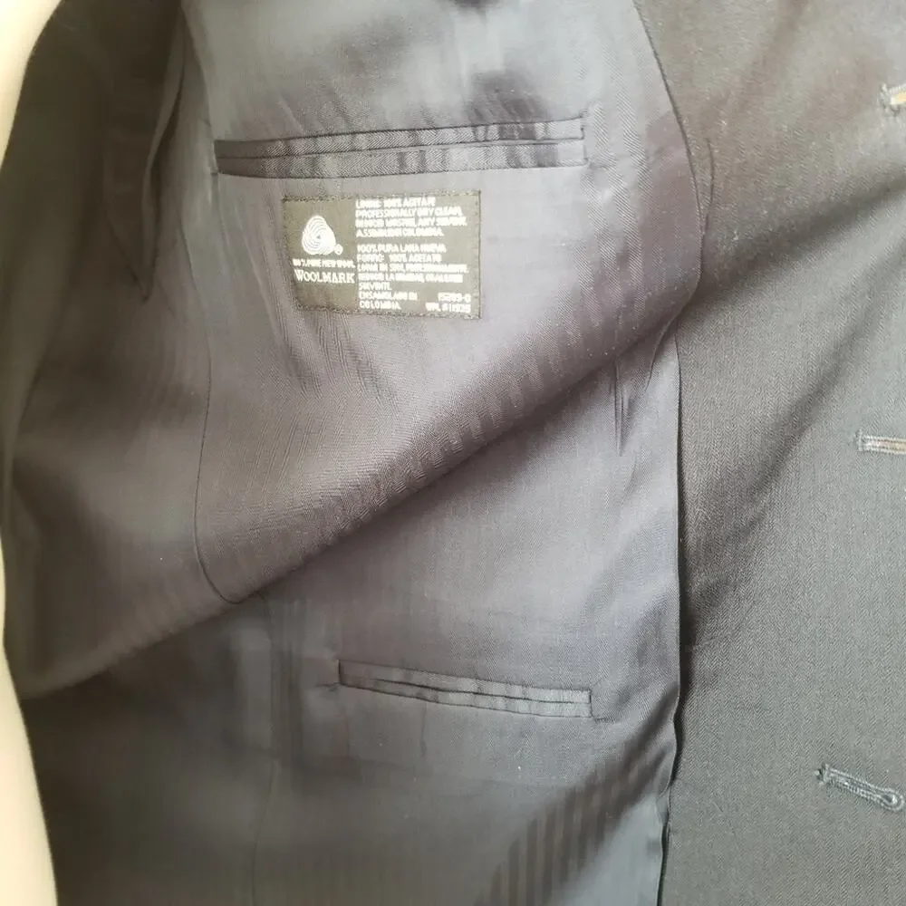 Stafford 44R Suit Jacket / Sport Coat Navy Blue 100% Pure New Wool